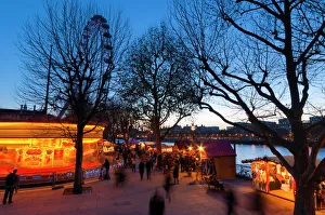 Ferris Wheel Prints: Christmas Market, The Southbank, London, England, United Kingdom, Europe
