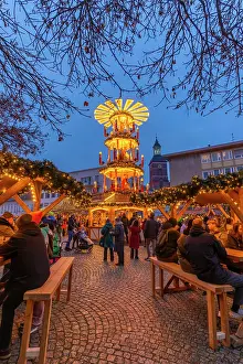 Friends Prints: Christmas Market stalls in the market square in Altstadt Spandau at dusk