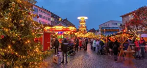Vendors Prints: Christmas Market stalls in the market square in Altstadt Spandau at dusk