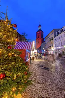 Friends Prints: Christmas Market stalls in the market square in Altstadt Spandau at dusk