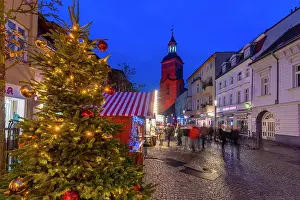 Illuminations Prints: Christmas Market stalls in the market square in Altstadt Spandau at dusk