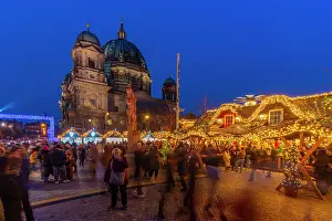 Experiences Prints: Christmas market stalls in Vorplatz Berliner Schloss at Christmas and Berlin Cathedral in background