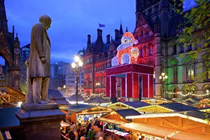 Retail Prints: Christmas Market and Town Hall, Albert Square, Manchester, England, United Kingdom, Europe