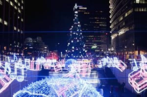 Christmas tree and decorations above Cheonggye Stream at Cheonggye Plaza