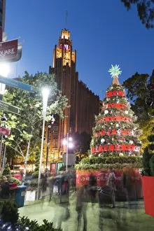 Christmas Decoration Prints: Christmas tree and decorations with Manchester Unity Building at City Square, Melbourne
