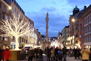 Innsbruck Prints: Christmas tree at dusk, Innsbruck, Tyrol, Austria, Europe