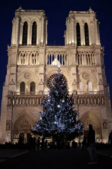 Medium Group Of People Prints: Christmas tree, Notre-Dame de Paris Cathedral, Paris, France, Europe