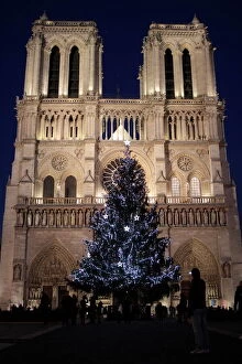 Night Time Gallery: Christmas tree, Notre-Dame de Paris Cathedral, Paris, France, Europe