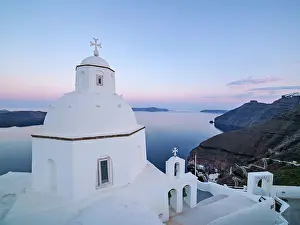 Fira Prints: Church of Agios Minas at dawn, Fira