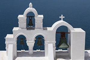 Stereotypically Greek Prints: Church bells, Oia, Santorini, Cyclades, Greek Islands, Greece, Europe