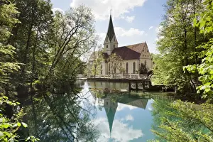 Swabian Alb Prints: Church of Blaubeuren Monastry reflecting in Blautopf Spring