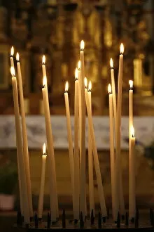 Images Dated 15th August 2007: Church candles, Notre-Dame de la Gorge, Haute Savoie, France, Europe