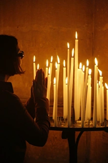 Reims Prints: Church candles, Reims cathedral, Reims, Marne, France, Europe