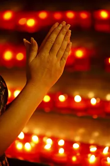 Hands Clasped Prints: Church candles, Shrine of Our Lady of la Salette, Toulon, Var, Provence, France, Europe