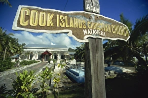 Grave Yard Prints: Church and graveyard, Matavera, Rarotonga, Cook Islands, Pacific Islands, Pacific