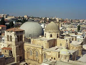 Domes Gallery: Church of the Holy Sepulchre with old city of Jerusalem behind, Israel, Middle East