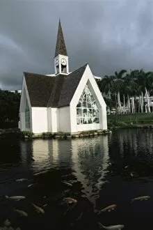 Church and koi pond