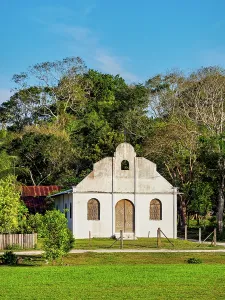 Pastoral Prints: Church located in Uaxactun Village surrounded by trees and grass in the Peten region of Guatemala