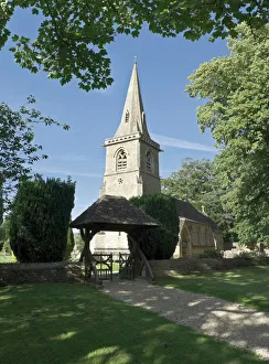 Cotswolds Prints: The church at Lower Slaughter village, Gloucestershire, The Cotswolds, England