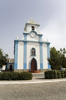 Tarrafal Prints: Church on main square, Tarrafal, Santiago, Cape Verde Islands, Africa