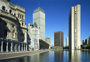 Boston Prints: Church and modern office buildings on the skyline of Boston, Massachusetts