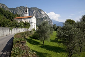 Cadenabbia Prints: Church and mountains, Cadenabbia, Lake Como, Lombardy, Italy, Europe