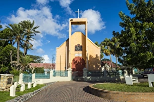 Orange Colour Prints: Church, Oranjestad, in the capital of St. Eustatius, Statia, Netherland Antilles