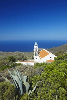 Belfry Prints: Church overlooking the Aegean Sea, Chania, Crete, Greek Islands, Greece, Europe