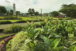 Alajuela Province Prints: Church and park in this tourist hub town near the hot springs and Arenal Volcano