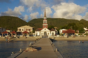 Church and pontoon, Grande Anse, Les Anses d Arlet, Martinique, Windward Islands
