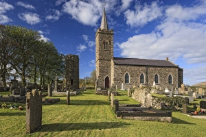 Gravestone Prints: Church and Roundtower, Fermoy, County Antrim, Ulster, Northern Ireland, United Kingdom