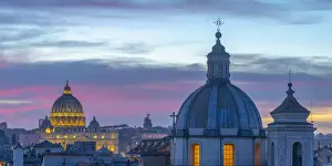 Domed Prints: Church of San Salvatore in Lauro and St. Peters Basilica beyond, Ponte, Rome, Lazio