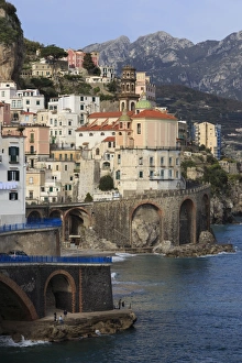 Atrani Prints: Church of Santa Maria Maddalena and coast road, Atrani, near Amalfi, Costiera Amalfitana