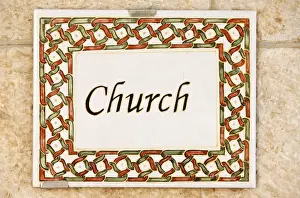 Tile Work Prints: Church sign, Emmaus Nicopolis, Israel, Middle East