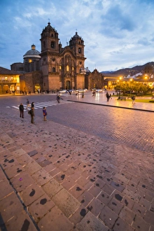 Cusco Prints: Church of the Society of Jesus in Plaza de Armas at night, UNESCO World Heritage Site