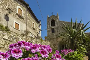 Catania Province Prints: The Church of St. George dating from 1450 at this pretty castle village high above Taormina
