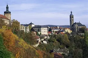Autumnal Leaves Prints: Church of St. James dating from 1330 and historical centre in autumn, Kutna Hora town