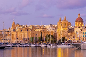 Opportunity Prints: Church of St. Lawrence and Malta Maritime Museum at dusk, Grand Harbour, Birgu, Malta