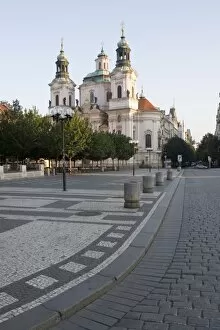 Church of St. Nicholas in early morning and deserted, Old Town Square, Old Town