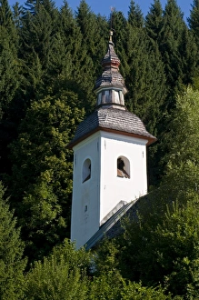Woodlands Prints: Church standing in woodland, Sofja Loka, Slovenia, Europe