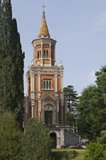 Como Prints: Church tower overlooking Lake Como, Italy, Europe