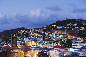 Grenada Prints: Church and town houses, St. Georges