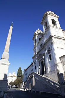 Spanish Steps Prints: The Church of Trinite dei Monti at the top of the Spanish Steps, Rome, Lazio, Italy