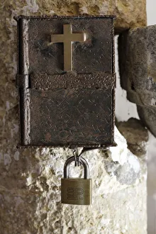 Padlock Prints: Church trunk, St. Nicolas de Veroce, Haute Savoie, France, Europe