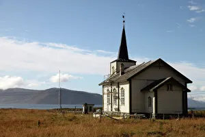 Uninhabited Prints: Church at uninhabited island of Helgoy, Troms, North Norway, Norway, Scandinavia, Europe