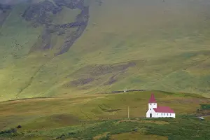 Sudurland Prints: Church at Vik (Vik a Myrdal), south coast of Iceland (Sudurland), Iceland, Polar Regions