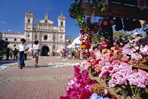 Hispanic Prints: The Church of Virgin de los Dolores and flower stall