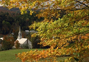 Vermont Prints: The church at Waits River, during autumn, Vermont, New England, United States of America