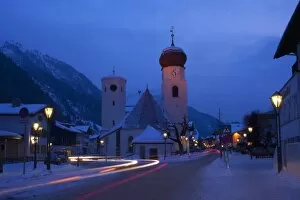 Images Dated 11th February 2010: Church in winter snow at dusk, St. Anton am Arlberg, Austrian Alps, Austria, Europe