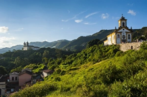 Minas Gerais Prints: Churches above Ouro Preto, UNESCO World Heritage Site, Minas Gerais, Brazil, South America